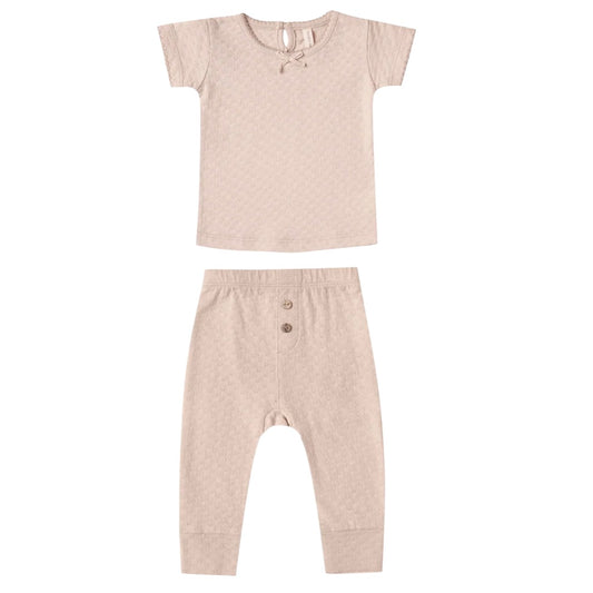 Quincy Mae organic pointelle tee + pant set petal, 0-3 months