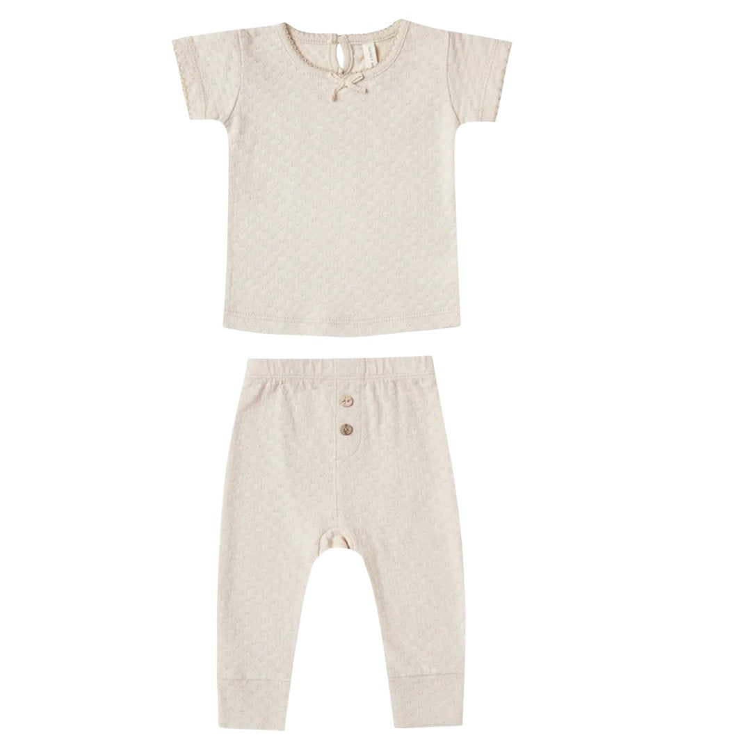 Quincy Mae organic pointelle tee + pant set natural, 6-12 months