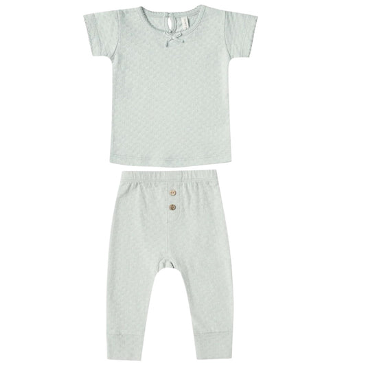 Quincy Mae organic pointelle tee + pant set natural, 3-6 months