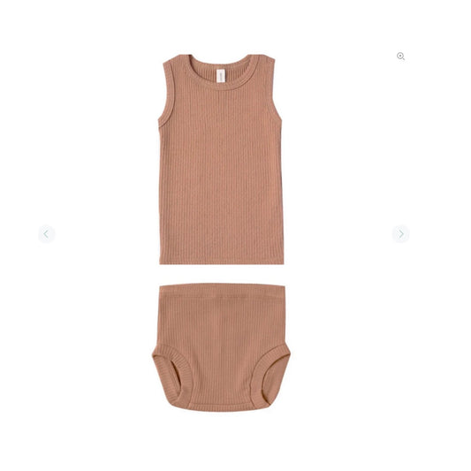 Quincy Mae organic ribbed tank + bloomer set terracotta, 2-3 years