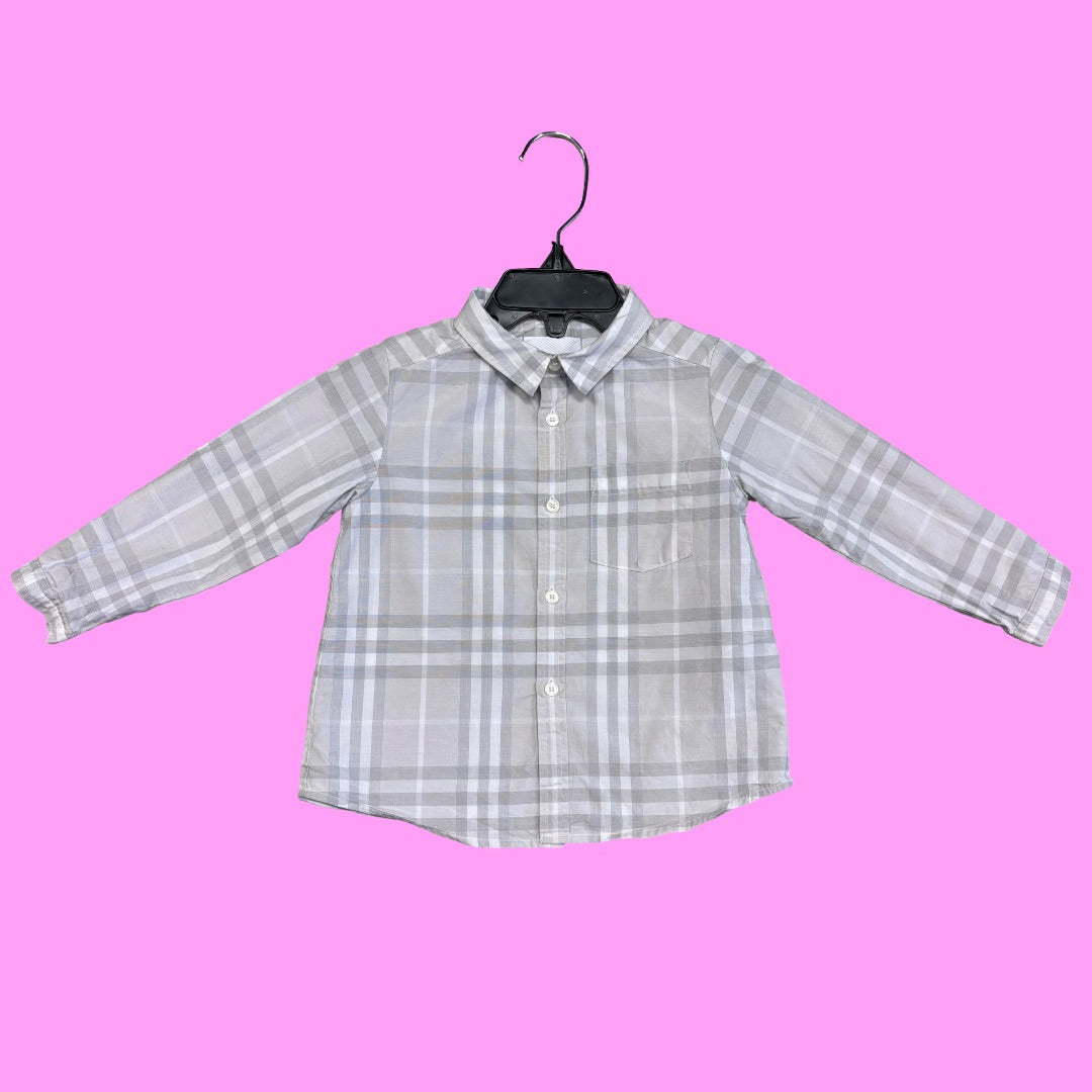 Burberry Grey plaid dress shirt, 18M