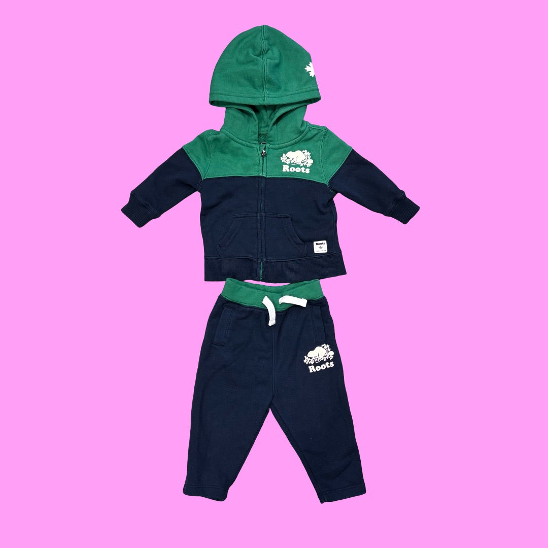 Roots Navy/Green sweat set, 6-12M