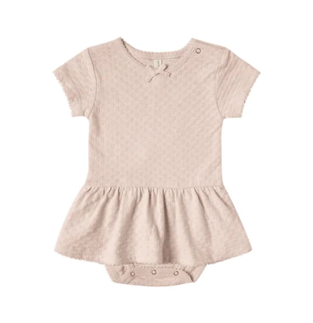 Quincy Mae organic pointelle skirted onesie petal, 18-24 months