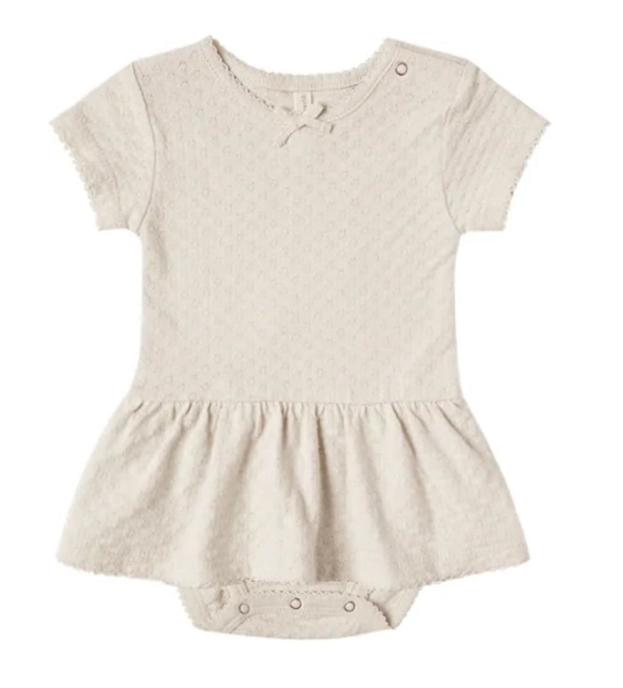 Quincy Mae organic pointelle skirted onesie natural, 2-3 years