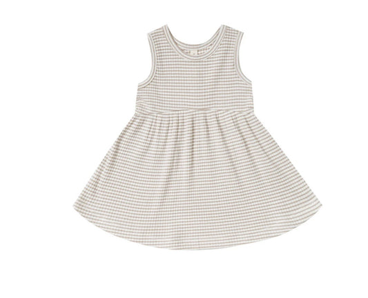 Quincy Mae organic ribbed tank dress fog stripe, 6-12 months