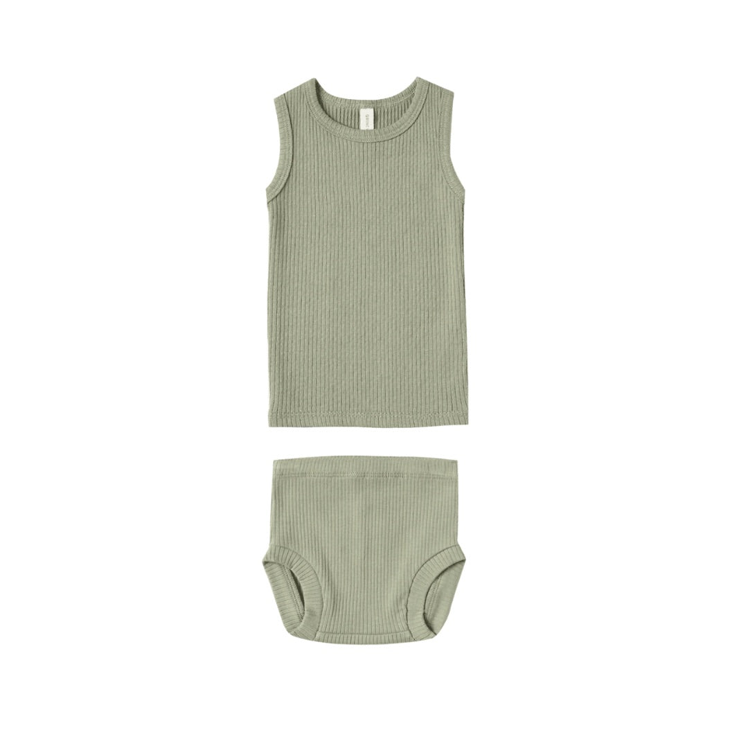 Quincy Mae organic ribbed tank + bloomer set, 12-18 months