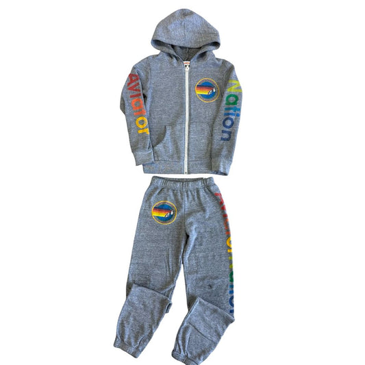 Aviator Nation set- sweats have slight fading on knee and tiny hole price reflected, 10 years