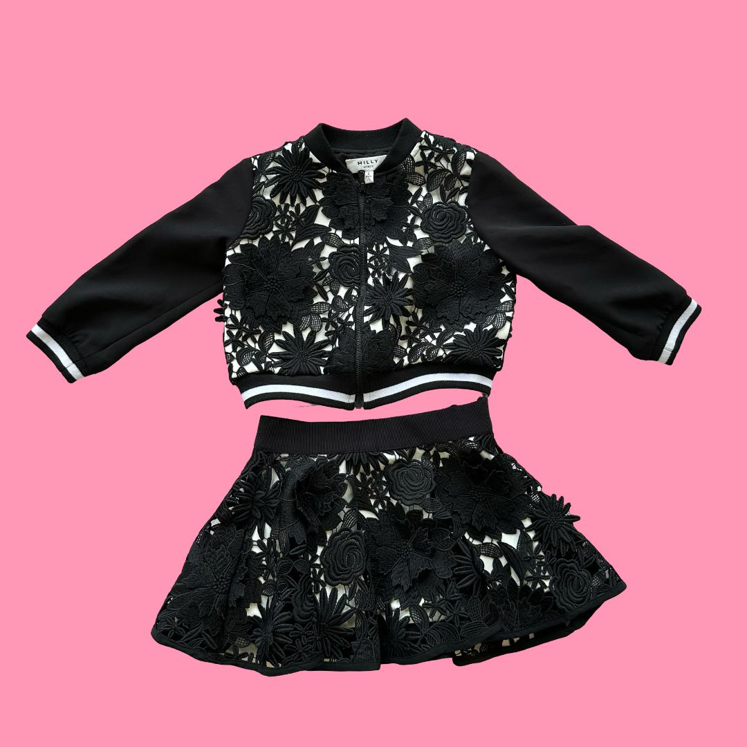 Milly Black Floral skirt/jacket set, 2