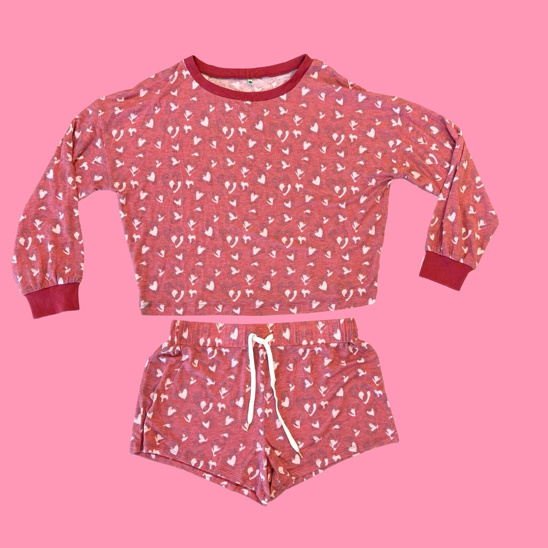 Honeydew Red heart short/long sleeve set, S