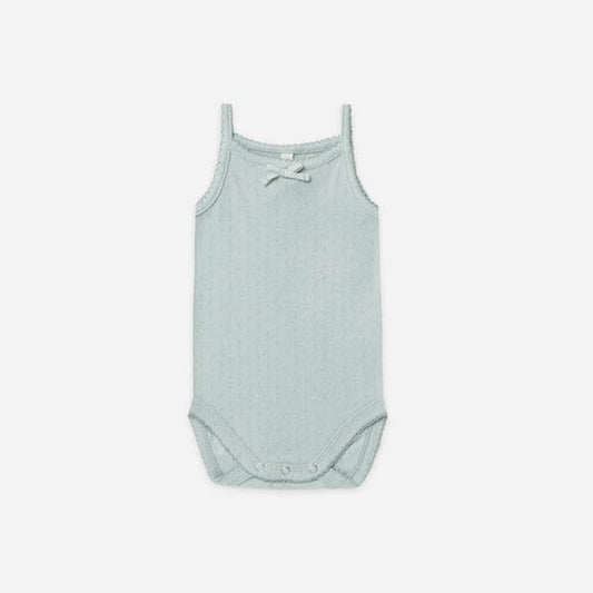 Quincy Mae organic pointelle tank onesie- sea glass, 0-3 months